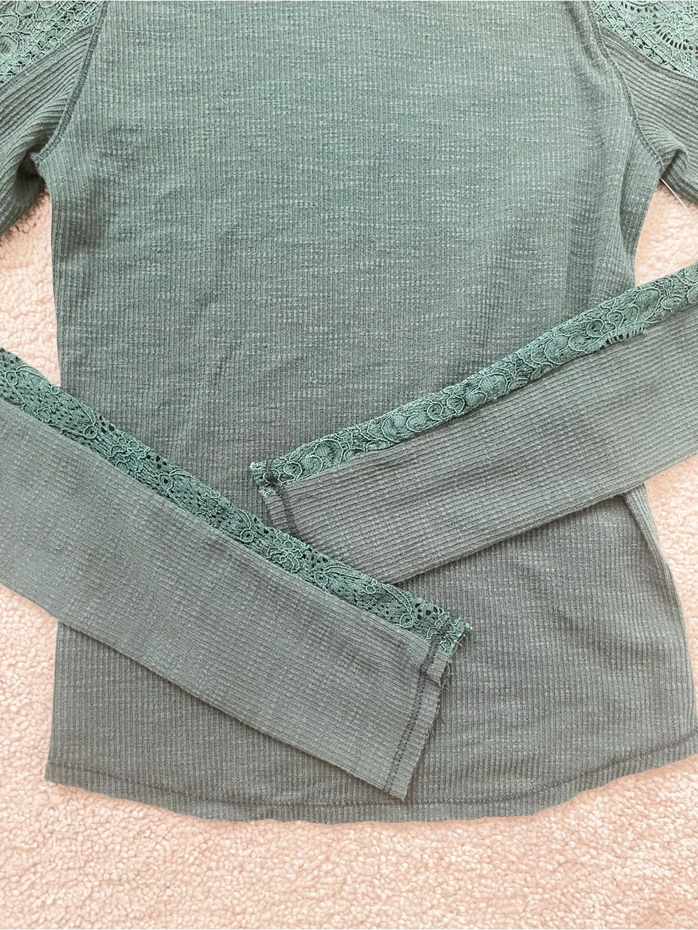 NEW Free people Freddie rib and lace turtleneck in dark green XS